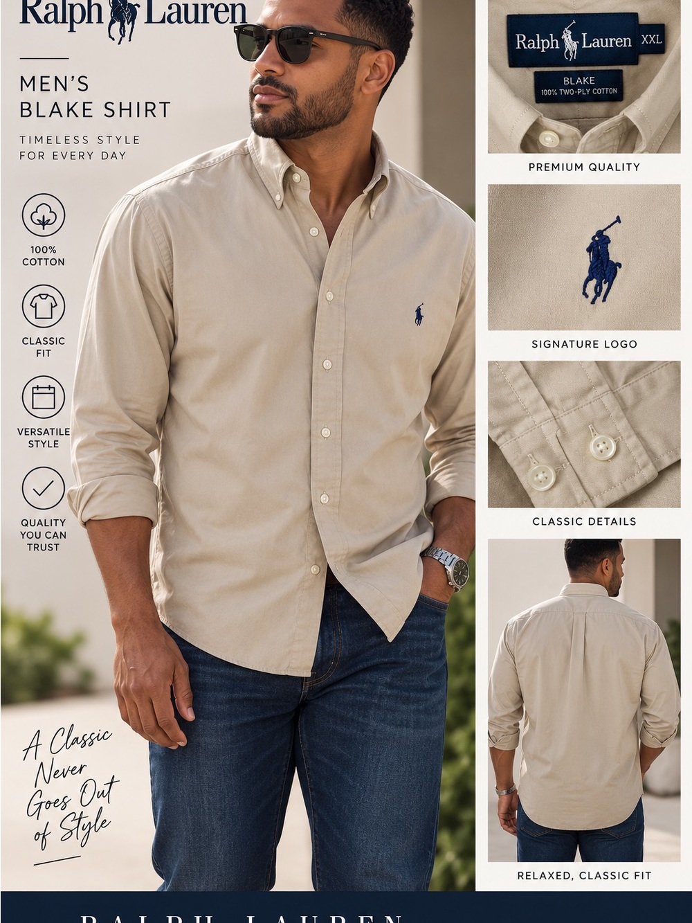 Ralph Lauren Men’s Blake Button-Down Shirt - Sand size XXL